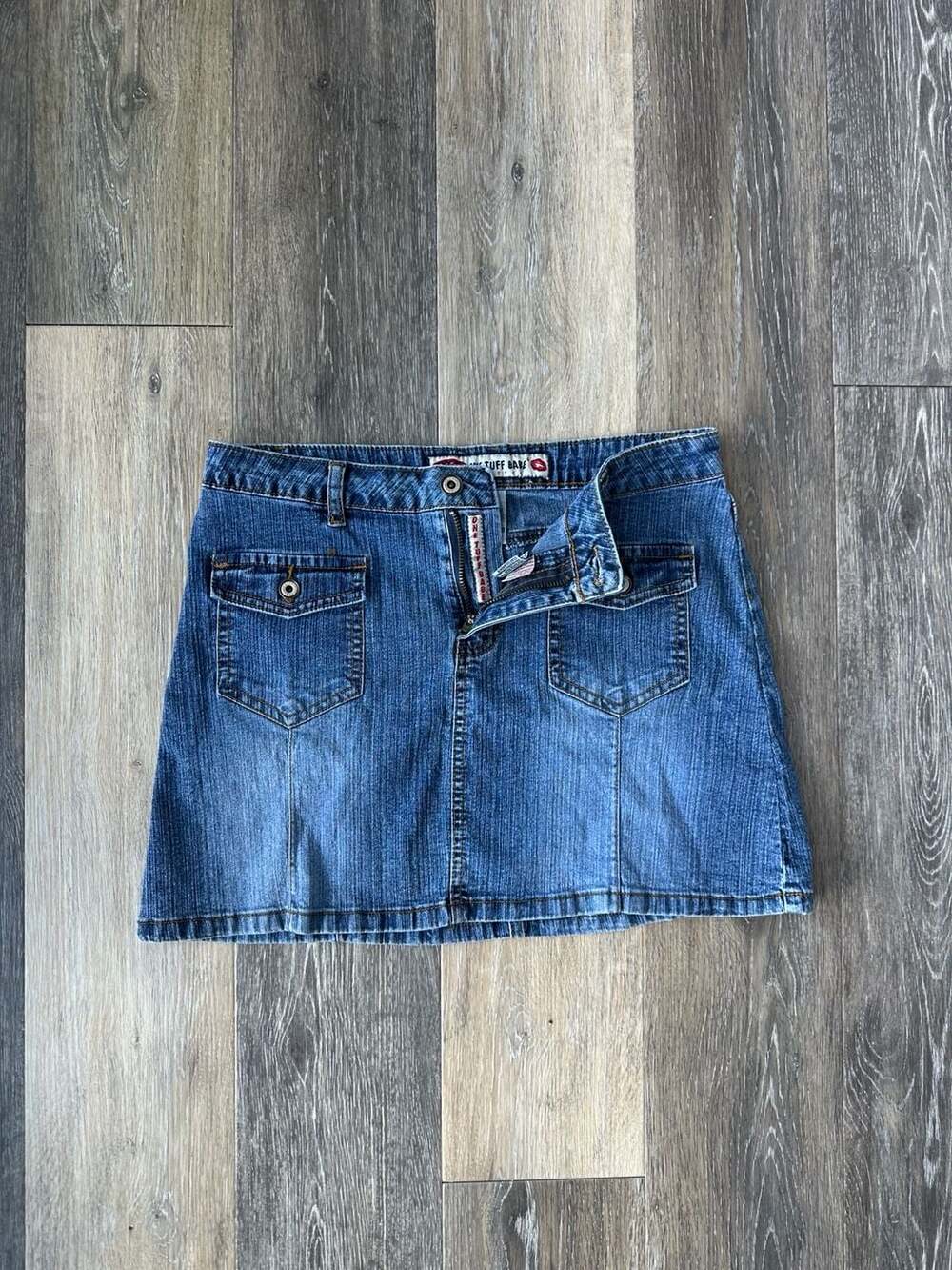 Vintage One Tuff Babe Y2K Denim Mini Skirt Flap Pockets Size 4